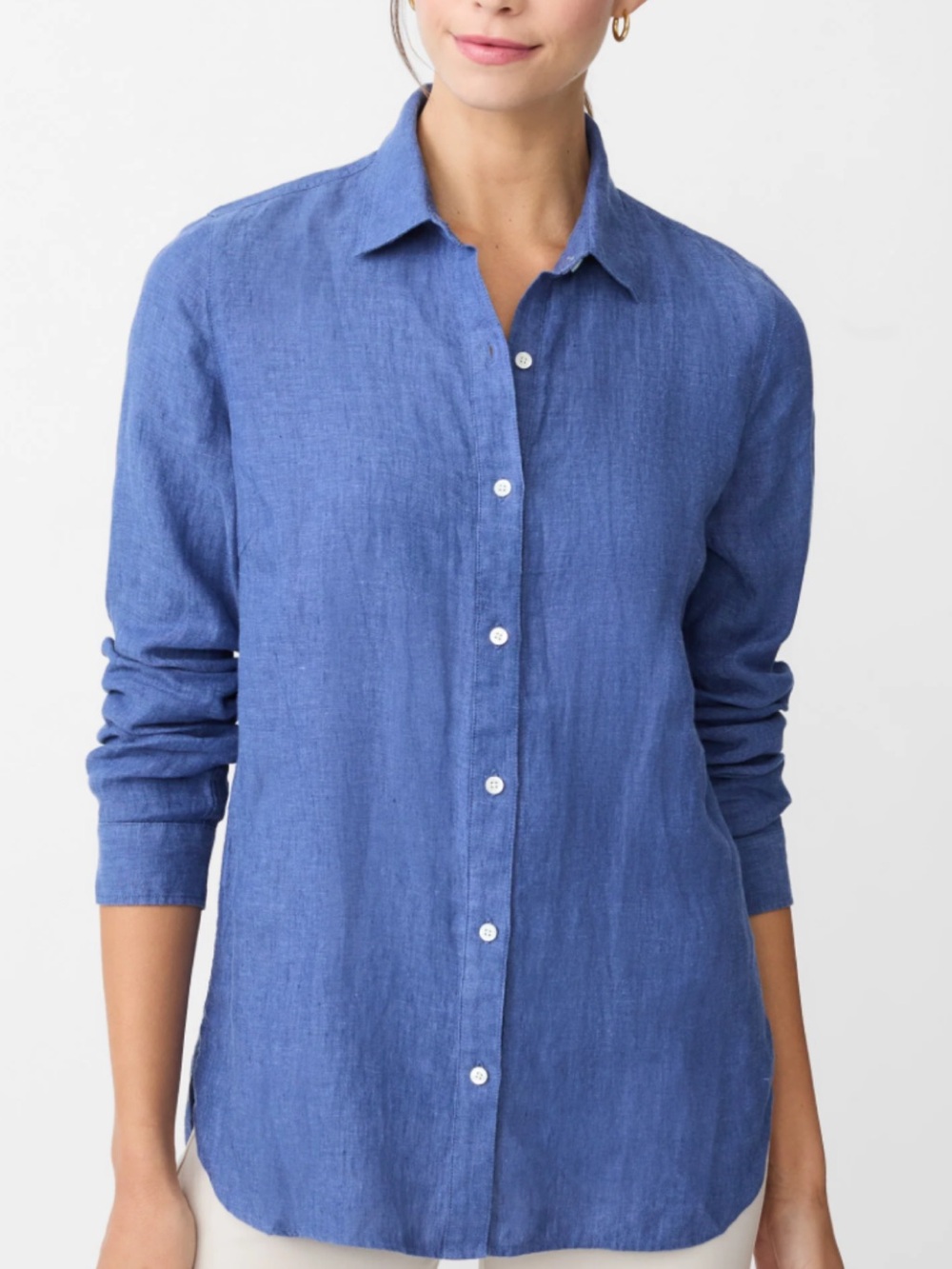 Women's Relaxed Blue Linen Button-Up Blouse